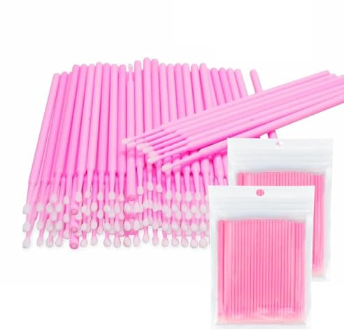 Zegnuem Microcepillos Aplicadores, Cepillo de Micro Extensión Desechable Pinceles de Extensión de Pestañas, Ultrafeine Mic-robrush para Tatuajes, Maquillaje, Uñas, Extensiones de Pestañas (Rosa)