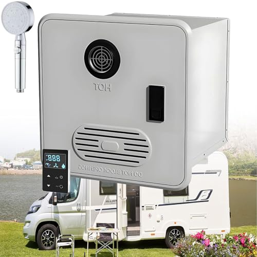 WANGYYDS 55,000 BTU RV Tankless Water Heater, Electric Suburban RV Water Heater, High Altitude Available, With 15 X 15 Inch White/Black Door, DC 12V, Compatible with All Rvs WithShowerHead-White