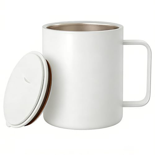 Kaffeebecher 400 ml Thermobecher Campingbecher Thermotasse Kaffeebecher to go Thermo BPA-Frei Kaffeetasse 316 Edelstahl Teetasse mit Henkel und Schiebedeckel (Weiß)