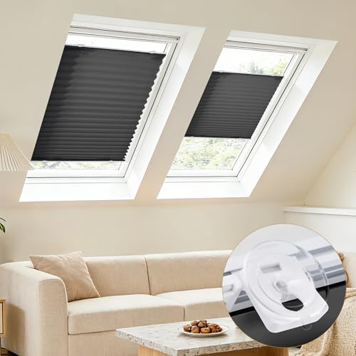 Grandekor Plissee ohne Bohren mit Saugnäpfen Crush 90x120cm Anthrazit | Plisseerollo für Dachfenster Blickdichtes Faltrollo Innen Sonnenschutz für Fenster ohne Werkzeug Verstärkter Halt Aluschiene