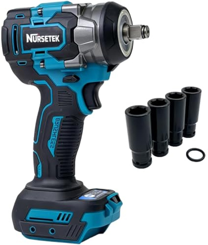 18V Cordless Impact Wrench 1/2 Inch Driver, 800 N.m High Torque Brushless Power for Makita Battery,4 Impact Sockets Set,Electric Impact Wrench for Car, Home