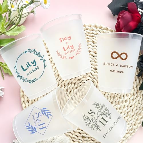 Générique Gobelets Réutilisables Personnalisables avec Logo/Text, 5PC Plastique Givré Sans BPA, pour Anniversaire, Mariage, Fête,Éco-Responsable et Élégant (M (360ml))