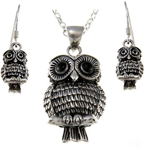 Schmuck-Set mit Eulen-Anhänger und Ohrringen aus Sterlingsilber