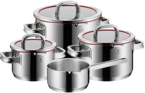 WMF Function 4 Topfset Induktion 4-teilig, Cromargan Edelstahl poliert, Glasdeckel mit 4 Abgießfunktionen, Induktionstöpfe, Innenskalierung