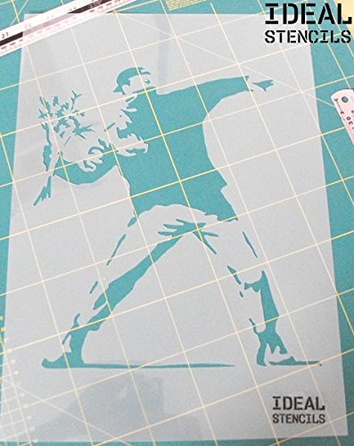 Banksy Flower Thrower Schablone, Art Craft Malerei, ideal Schablonen, plastik, MEDIUM- 10.3 x 10.8 inches
