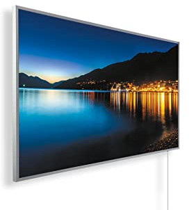 Könighaus Bildheizung 1200 Watt - Smart App - 18-29 m² | Motiv: 17. Ausblick bei Nacht, Weißer Rahmen, TÜV SÜD, Smart Thermostat, Könighaus App