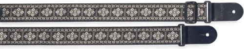Stagg 20968 gewebtes Kreuzmuster Nylon Gitarrengurt (einstellbare Länge: 82-141 cm, Breite: 5 cm, Lederenden graviertes Logo) weiß