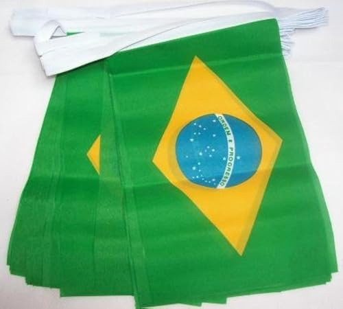 AZ FLAG Guirlande Brésil 3 m 10 drapeaux Polyester Léger 21x15 cm | Usage intérieur et extérieur Guirlande de drapeaux brésilien Brasil drapeaux cousus sur un ruban renforcé