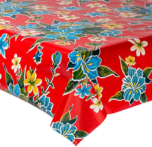- Fantastik - Mantel de Hule para Mesa (120 cm Ancho - Largo por Medio Metros) Modelo Hibisco Rojo