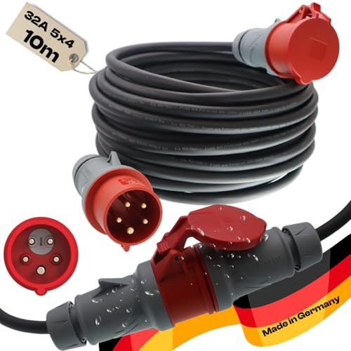 netbote24 maxgo CEE Verlängerungskabel Starkstromkabel Starkstromverlängerung mit Phasenwender 10m 5-polig H07RN-F 5X4mm² Kraftstromkabel Gummiverlängerung IP54 Außenbereich 32A 400V