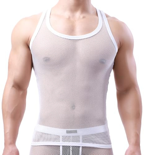 Herren Shirt Netzhemd Netzshirt ohne Arm Ringershirt Unterhemd Tops