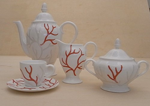 Richard Ginori servizio caffè 15 pz. x 12 persone Duchessa Opera Corallo in porcellana Bone China Made in Italy