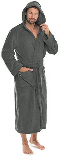 CelinaTex S-XXXL Bademantel Kapuze Uni lang aufgesetzte Taschen Damen Herren Unisex Mikrofaser Kuschelfleece OEKO-TEX Florida