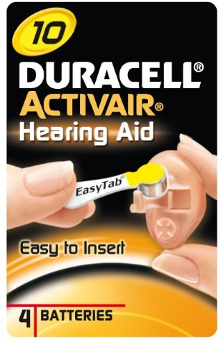 Duracell EasyTab DA10/Activair per tutti gli apparecchi acustici con batterie tipo 10/Giallo, 4 St.