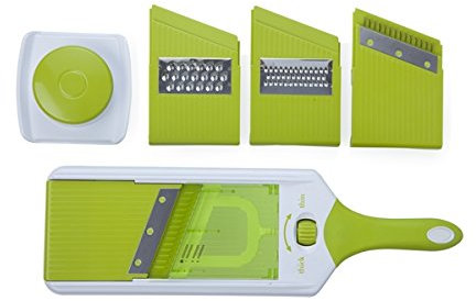 Brandani 54050 mandolina ABS regolabile con contenitore PS e lame SS, verde