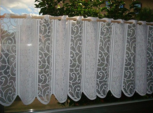 heimtexland Gardine Scheibengardine Ranke in weiß für Fensterbreite 90 bis 140 cm Küchengardine aus edlem Jacquard mit schönem Fall - Ökotex Vorhang Romantic Chic Typ265