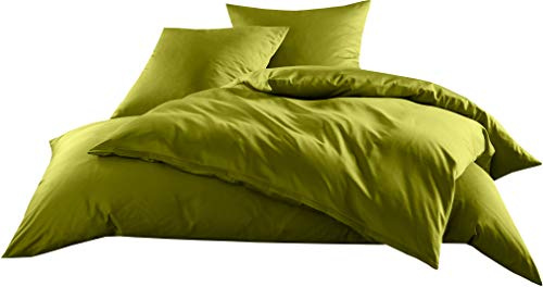 Bettwaesche-mit-Stil Mako-Satin Baumwollsatin Bettwäsche Uni einfarbig zum Kombinieren (Bettbezug 155 cm x 220 cm, Grün)