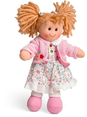 Bigjigs Toys Poppy Doll | Small 28cm Plush Ragdoll | Cuddly & Soft Baby Toy | First Birthday Gifts & Presents for Newborn Children | Dolly Girl with Strawberry Blonde Pigtails & Floral White Dress