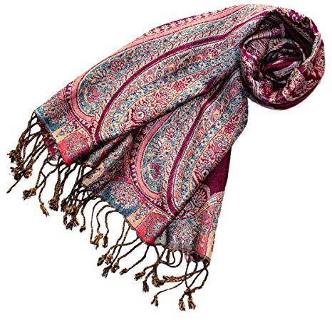 Lorenzo Cana Damenschal Schaltuch Naturfaser opulentes Paisleymuster in harmonische Farben mit Fransen 35 cm x 160 cm - 78113