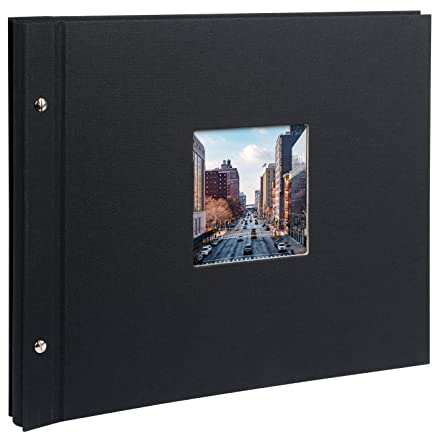 goldbuch 28897 Schraubalbum Bella Vista Schwarz, Fotobuch 39 x 31 x 2,5 cm | Erweiterbares Fotoalbum mit Bildausschnitt, schwarzem Leinen-Einband, 40 weißen Seiten & Pergamin, Made in Germany