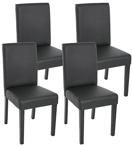 Mendler 4er-Set Stuhl Littau - Kunstleder, schwarz matt, dunkle Beine | Küchenstuhl, Esszimmerstuhl