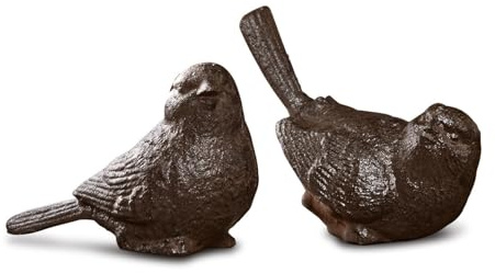 Loberon Deko-Vogel 2er Set Birdy, Schöne Antik-Patina, Detailliert Gefertigt, Garten-Accessoires, Gartendekoration, Tierfiguren, Gusseisen, braun
