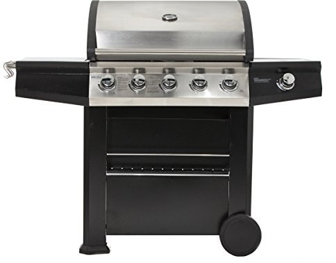 MAXXUS®, barbecue BBQ Barbecue Chief 7.0, barbecue a gas rosso, con 5 bruciatori, in acciaio inox, con doppia parete aspirante, bruciatore laterale e vasca raccogligrasso