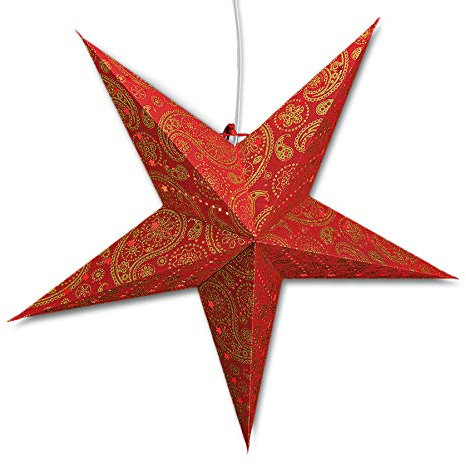 levandeo Leuchtstern mit 5 Zacken in rot gold 60cm Papiertstern Weihnachtsstern inklusiv Kabel mit Schalter 3,5 Meter