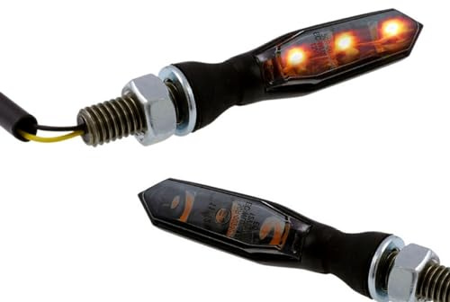 HIGHSIDER SONIC-X1 Mini LED Blinker Paar schwarz getönt 12V, ECE geprüft | Glas schwarz getönt, Metallgehäuse M8, Maße 44 × 13 × 15,5 mm; kompatibel mit Motorrad, Roller, Moped, Quad und E-Scooter