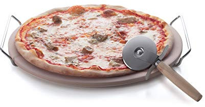 Excelsa Nonsolopizza Pietra Refrattaria per Cottura Pizza con Tagliapizza, Acciaio Inossidabile, Naturale, Diametro: 33 Cm