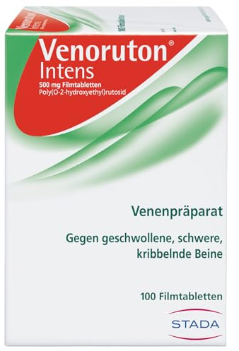 Venoruton Intens Tabletten gegen Veneninsuffizienz, 500mg Oxerutin, 100 St | Wirkstoff Poly(O-2-hydroxyethyl)rutosid, apothekenpflichtig, 100 Filmtabletten, chronische Veneninsuffizienz
