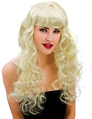 Adult Long Blonde Curly Foxy Fancy Dress Wig