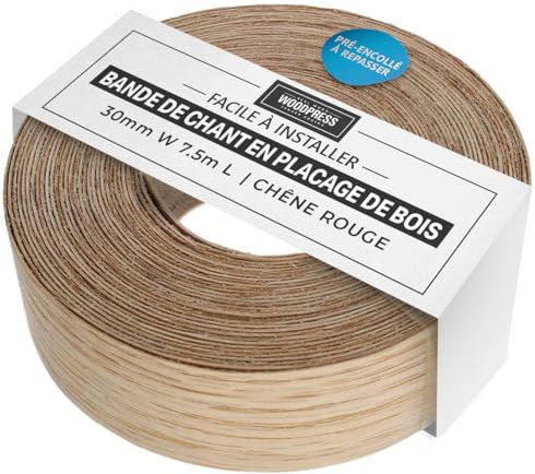 Wordpress® 30 mm Roteiche Echtholz Kantenumleimer mit Schmelzkleber – 7.5m Rolle – Einfache DIY-Aufbügelanwendung, Deckt die Kante von Standard-MDF-Platten ab