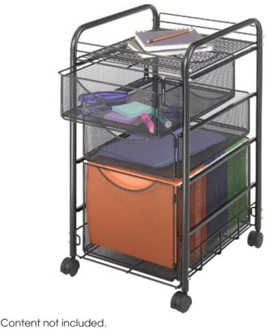 Safco Onyx Rolling File Cart with Large File Drawer and 2 Supply Drawers, Fits Letter-Size Hanging Folders, Durable Steel Construction