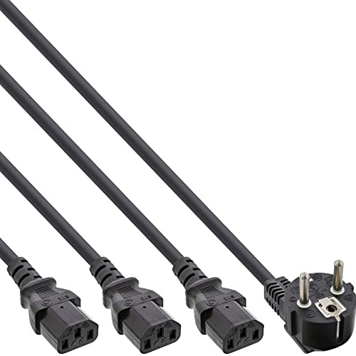 InLine 16653H Netz-Y-Kabel, 1x Schutzkontaktstecker zu 3x Kaltgerätestecker, Version 3 (2m+1/3/2m)