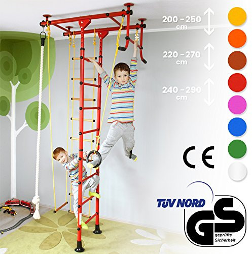 Indoor Aparato De Escalada para Niños Por la Fabricante.Original Alemania,6 Colores,3 raumhoehentuev, máx. Capacidad de carga 130 kg - Rosa, 220-270 cm