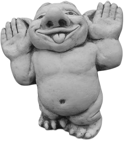 gartendekoparadies.de Massive Steinfigur Lustiger Troll Hallo, da Bin ich! Höhe 25 cm, Grau, 6 kg, aus Steinguss Frostsicher