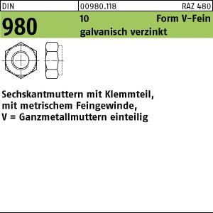100 Sechskantmuttern DIN 980 10 V M12x1,5 verzinkt Stahl