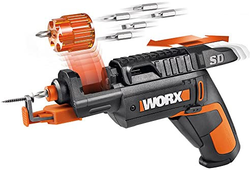 WORX WX255 Akkuschrauber mit automatischem Wechsel des Bit-Magazins & optionalem Schraubenhalter für schnelles, müheloses Schrauben – 4V Schrauber mit Li-Ion Akku inkl. 5 Bits & 1 Vorbohrer