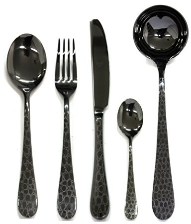 MEPRA Coccodrillo Oro Nero Servizio, 49 Pezzi, Acciaio Inossidabile 18/10 Cesellato, Canna di Fucile