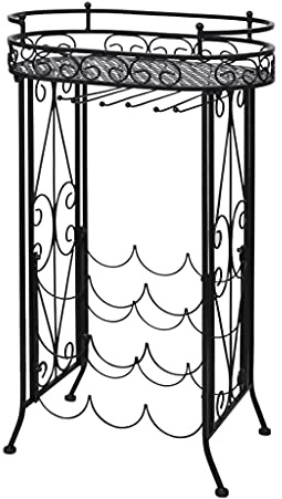 vidaXL Elegant Black Wrought Iron Wine Rack with Table and Glass Holder - Freestanding Wine Storage for 9 Bottles