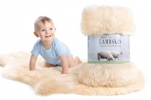 New Zealand UnShorn Lambskin Baby Rug, Silky Soft, Top Grade Quality Sheepskin, Large Size 34 to 36 Length, 100% Natural by Desert Breeze Distributing