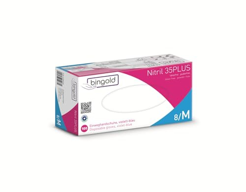 BINGOLD Einmalhandschuhe Nitril 35PLUS, Nitrilhandschuhe, violettblau, Größe M, 100-er Pack