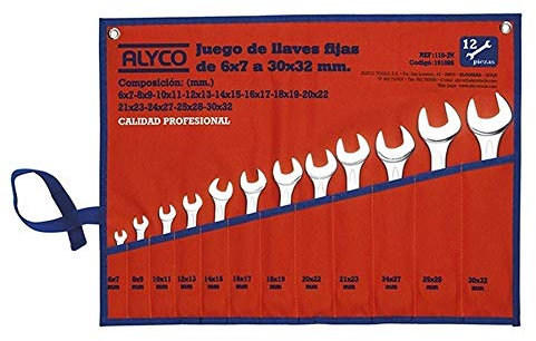 Alyco 190045 - Juego 12 llaves fijas 2 bocas en pulgadas DIN 3110 + bolsa de nylon