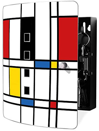 banjado Design Schlüsselkasten aus Edelstahl für 10 Schlüssel - Schlüsselschrank zur Schlüssel Aufbewahrung 24 x 21,5 x 7cm groß mit praktischem Magnetverschluss - Motiv Rot Gelb Blau