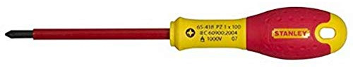 STANLEY 1-65-418 Tournevis Électricien Pozidriv Isolé 1000V Pz 1X100Mm Gamme FATMAX - Fabriqués En France - Lame En Acier - Sablage De L'Empreinte - Poignée Soft Grip - Résistant - Anticorrosion