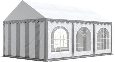 4x6 mTendone per feste PREMIUM PVC grigio-bianco 100% impermeabile Gazebo da giardino Tendone da esterno Tenda party