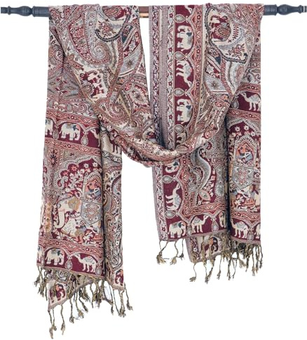 GURU SHOP Indischer Pashmina Schal, Schultertuch, Boho Stola mit Paisley Muster - Weinrot, Herren/Damen