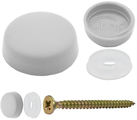 Snap-On Two Piece Dome Screw Cover Caps - Pack of 50 Small Gloss Caps & Bases : Aluminium Grey