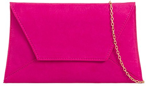 Purple Possum UK Pink Envelope Clutch Bag Slim Cerise Faux Suede Evening Shoulder Bag Ladies Fuchsia Prom Wedding Handbag